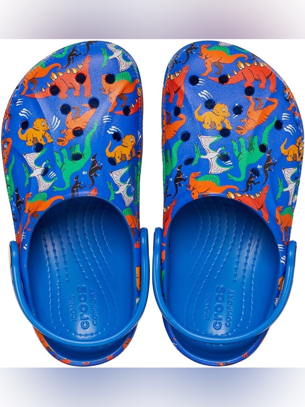 CROCS Kids Blue Clog with Colorful Dinosaur Print - Picture 2 of 6